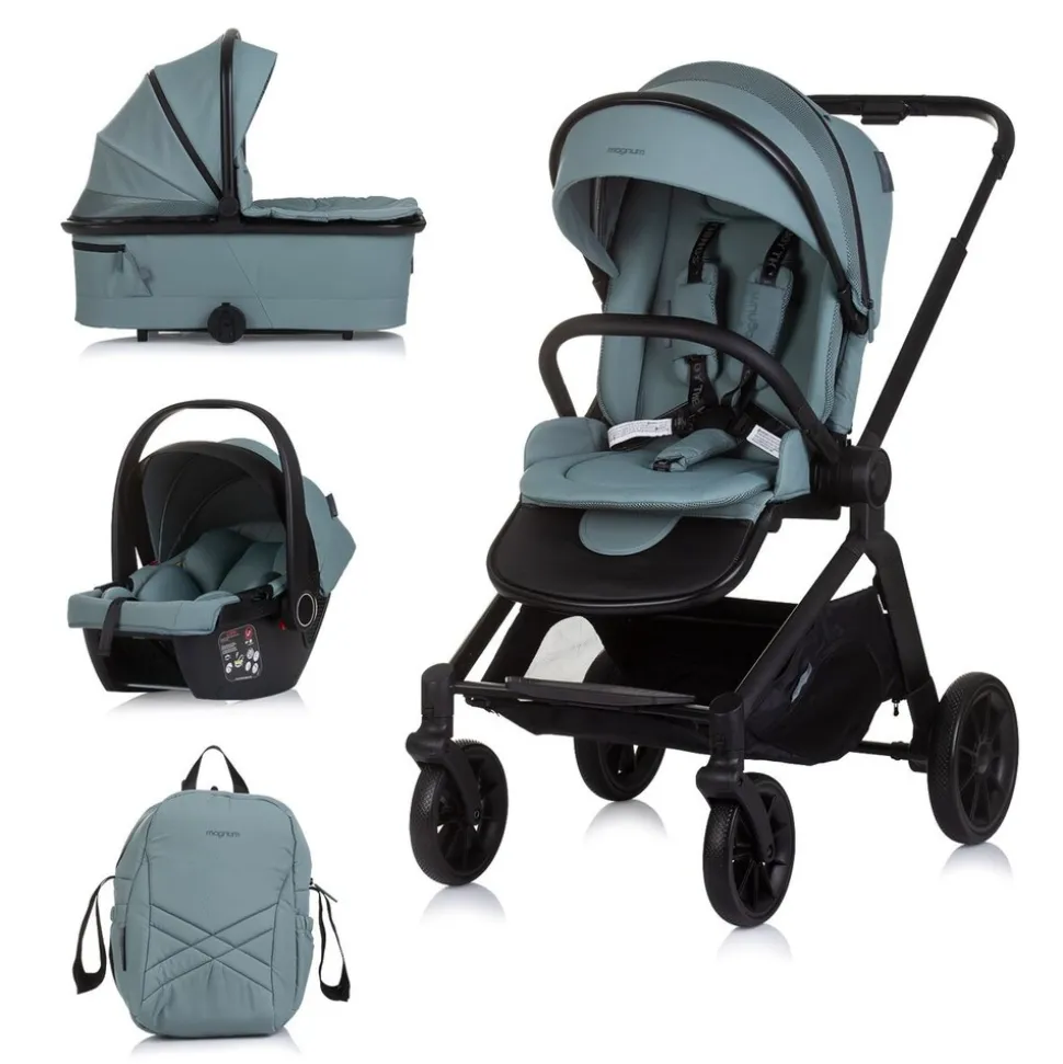 Chipolino Kombikinderwagen Magnum 3 in 1 Babywanne Sportsitz i-Size Babyschale grün