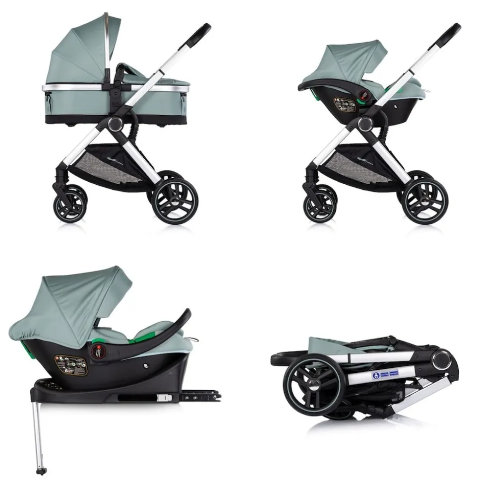 Chipolino Kombikinderwagen Euphoria 3in1 Sportsitz Babyschale umbaubar klappbar grün