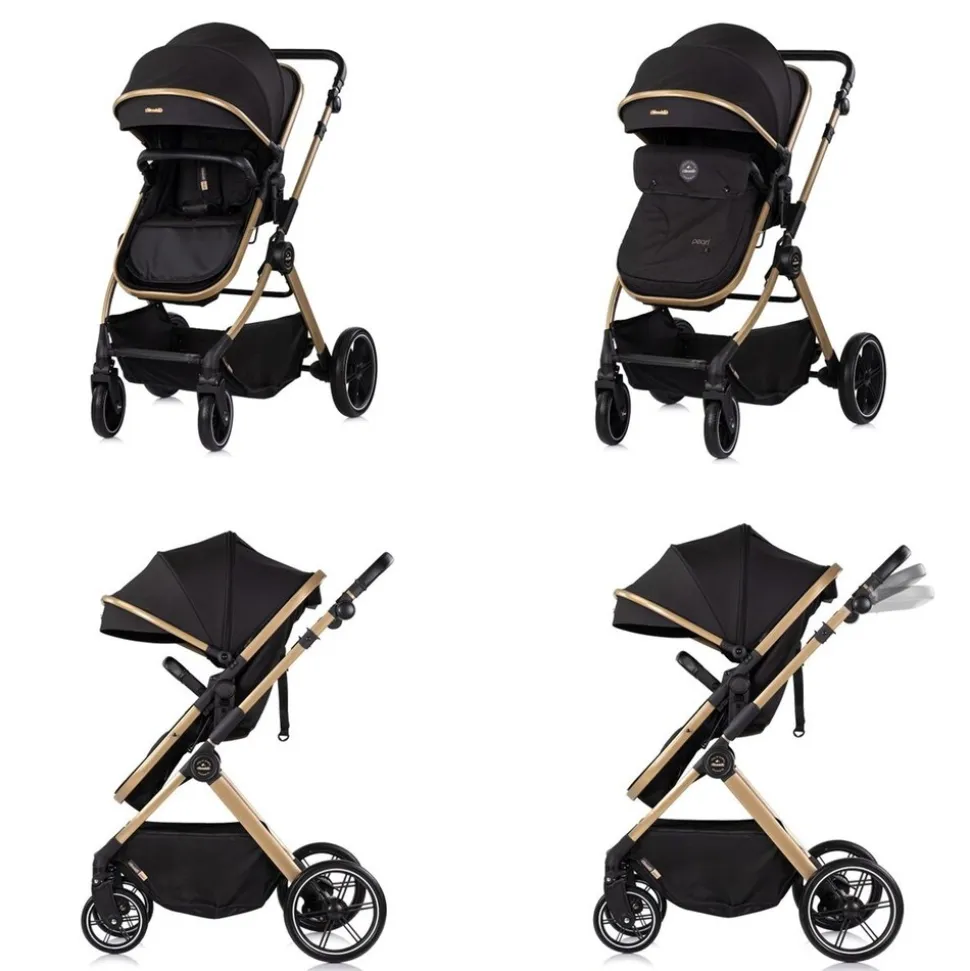 Chipolino Kombikinderwagen Pearl 2 in 1 umbaubar Rucksack Fußsack Korb Federung schwarz