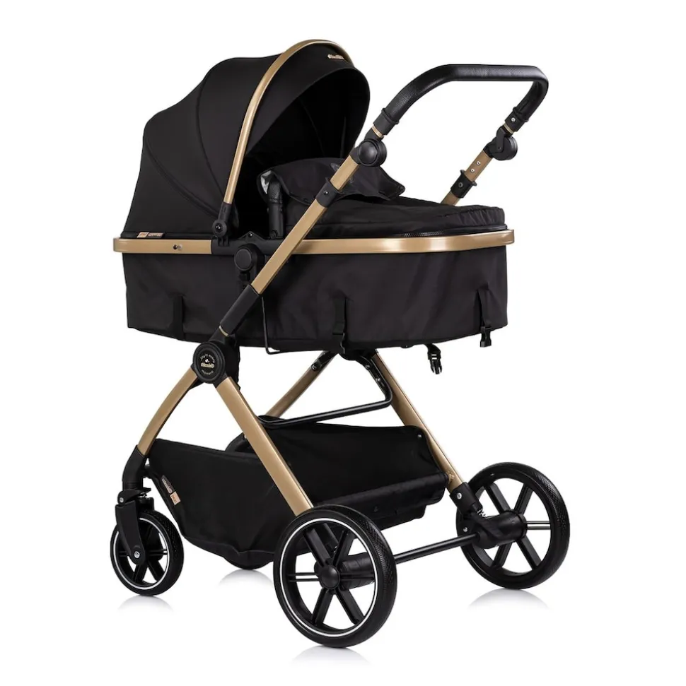 Chipolino Kombikinderwagen Pearl 2 in 1 umbaubar Rucksack Fußsack Korb Federung schwarz