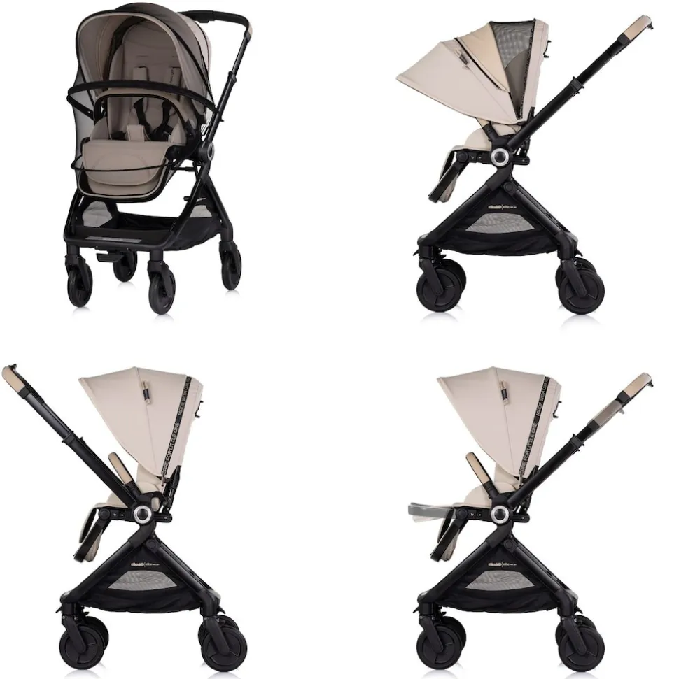 Chipolino Kombikinderwagen Elite 2 in 1 next GEN klappbar Fußsack Moskitonetz beige