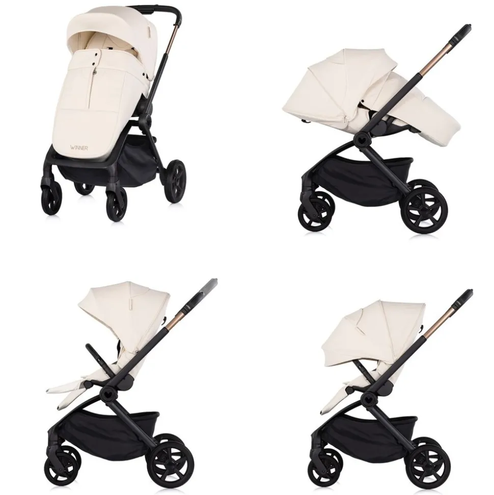 Chipolino Kombikinderwagen Winner 2 in 1 Babywanne klappbar Fußabdeckung Korb beige