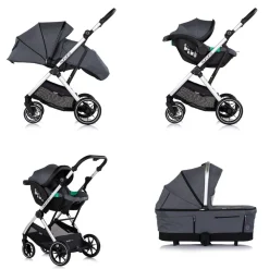 Chipolino Kombikinderwagen Aurora 3 in 1 Babyschale Babywanne Sportsitz Tasche dunkelgrau