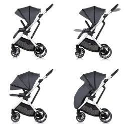 Chipolino Kombikinderwagen Aurora 3 in 1 Babyschale Babywanne Sportsitz Tasche dunkelgrau