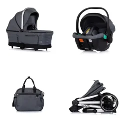 Chipolino Kombikinderwagen Aurora 3 in 1 Babyschale Babywanne Sportsitz Tasche dunkelgrau