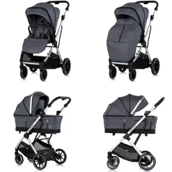 Chipolino Kombikinderwagen Aurora 3 in 1 Babyschale Babywanne Sportsitz Tasche dunkelgrau