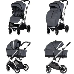 Chipolino Kombikinderwagen Aurora 3 in 1 Babyschale Babywanne Sportsitz Tasche dunkelgrau