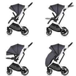 Chipolino Kombikinderwagen Aurora 3 in 1 Babyschale Babywanne Sportsitz Tasche dunkelgrau