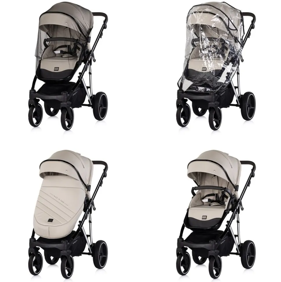 Chipolino Kombikinderwagen 3 in 1 Imperium Babyschale Babywanne Tasche Korb Gurt beige
