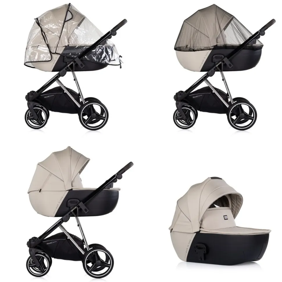 Chipolino Kombikinderwagen 3 in 1 Imperium Babyschale Babywanne Tasche Korb Gurt beige