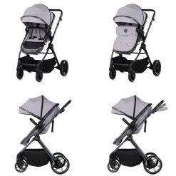 Chipolino Kombikinderwagen Pearl 3 in 1 umbaubar Babyschale Wickeltasche Fußsack grau