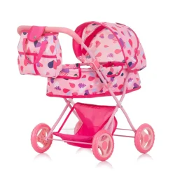 Chipolino Puppenwagen Dora Tasche, klappbar, Softtragetasche, Korb, Sonnendach pink