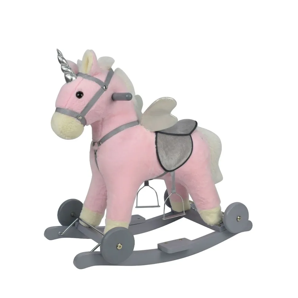 Chipolino Schaukeltier Einhorn Sound Räder Holz Steigbügel sattelförmiger Sitz rosa