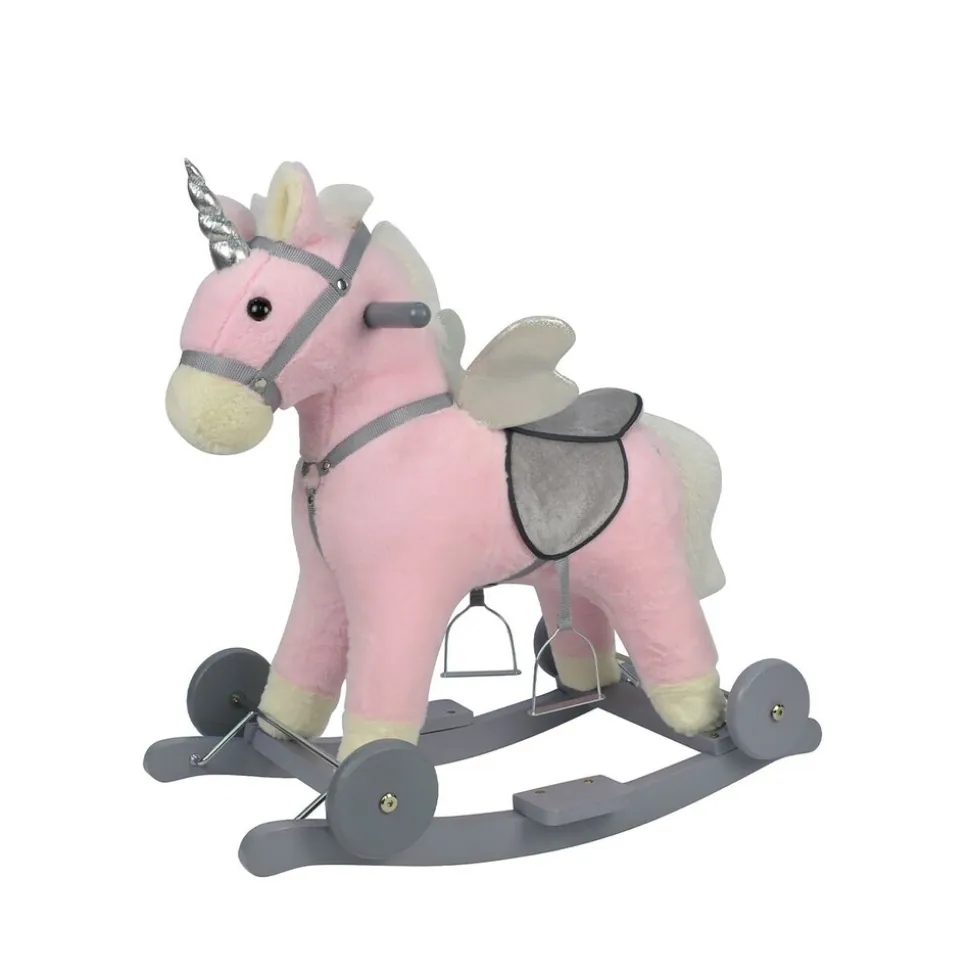 Chipolino Schaukeltier Einhorn Sound Räder Holz Steigbügel sattelförmiger Sitz rosa
