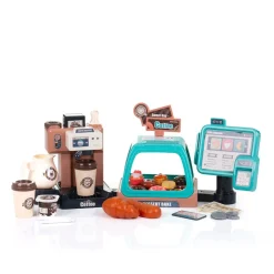 Chipolino Spielzeug Coffee Shop 41-teilig Kartengerät Kaffeemaschine Becher Geld braun
