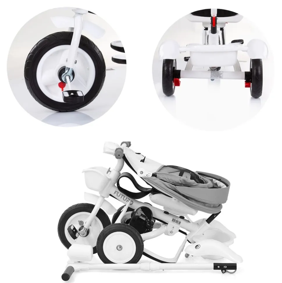 Chipolino Tricycle Futuro 2 in 1 faltbar, Becherhalter, Musik, Licht, PU-Räder schwarz weiß