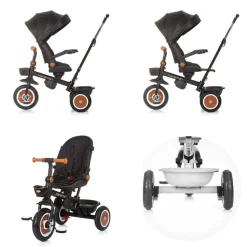 Chipolino Tricycle Marathon 2 in 1 Dreirad, Sitz umkehrbar, Gummiräder, Dach schwarz