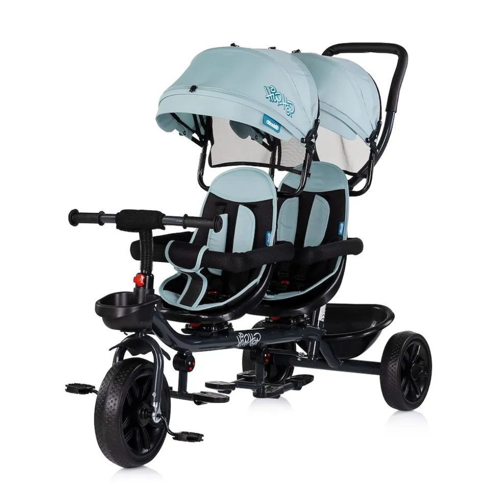 Chipolino Zwillingsdreirad Hip Hop, zwei Kinder, bis 40 kg, Sitze 360° drehbar hellblau