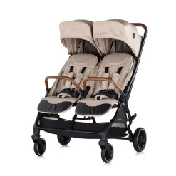 Chipolino Zwillingskinderwagen Twinity Fußabdeckung Wickeltasche Becherhalter beige
