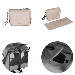 Chipolino Zwillingskinderwagen Twinity Fußabdeckung Wickeltasche Becherhalter beige