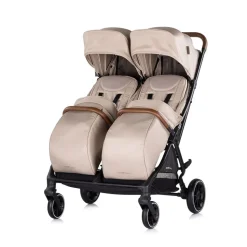 Chipolino Zwillingskinderwagen Twinity Fußabdeckung Wickeltasche Becherhalter beige