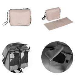 Chipolino Zwillingskinderwagen Twinity Fußabdeckung Wickeltasche Becherhalter beige