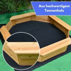 Coemo 6-eckiger Sandkasten Sally Holz inkl. Bodenplane 135x135x20 cm
