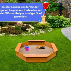 Coemo 6-eckiger Sandkasten Sally Holz inkl. Bodenplane 135x135x20 cm