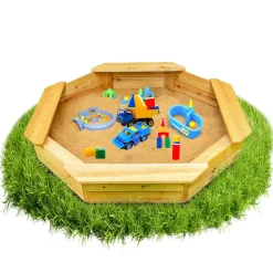 Coemo 6-eckiger Sandkasten Sally Holz inkl. Bodenplane 135x135x20 cm