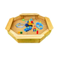 Coemo 6-eckiger Sandkasten Sally Holz inkl. Bodenplane 135x135x20 cm