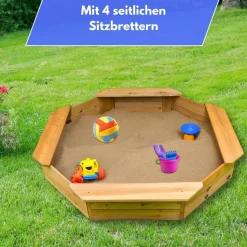 Coemo 6-eckiger Sandkasten Sally Holz inkl. Bodenplane 135x135x20 cm