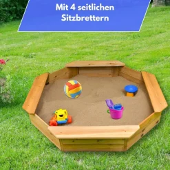 Coemo 6-eckiger Sandkasten Sally Holz inkl. Bodenplane 135x135x20 cm