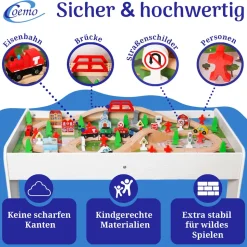 Coemo Spieltisch mit 90-tlg. Holzeisenbahn Farbe Weiß