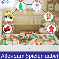 Coemo Spieltisch mit 90-tlg. Holzeisenbahn Farbe Weiß