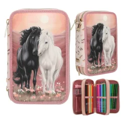 Depesche 3-Fach Federtasche BLOSSOM PONY inkl. Stifte Miss Melody 7,5 x 13 x 20 cm