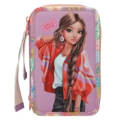 Depesche 3-Fach Federtasche mit Anhänger GIRL POWER inkl. Stifte TOPModel 7,5 x 13 x 20 cm