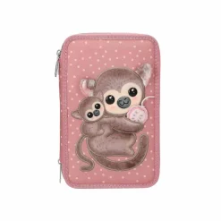 Depesche 3-Fach Federtasche mit Affen-Applikation JUICY inkl. Stifte TOPModel 7,5 x 13 x 20 cm