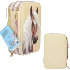 Depesche 3-Fach Federtasche mit Pferdekopf-Applikation inkl. Stifte Miss Melody 7,5 x 13 x 20 cm