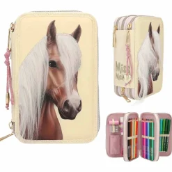 Depesche 3-Fach Federtasche mit Pferdekopf-Applikation inkl. Stifte Miss Melody 7,5 x 13 x 20 cm