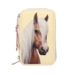 Depesche 3-Fach Federtasche mit Pferdekopf-Applikation inkl. Stifte Miss Melody 7,5 x 13 x 20 cm