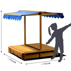 Dobar 94357FSC Sandkasten mit Sitzbänken, Bodenplane und Dach