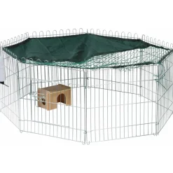 Dobar Großes Freilaufgehege aus Metall (inkl. Schutznetz, Sonnenschutz, Schutzhaus, Trinkflasche) Ø130 cm, 112x112x56 cm