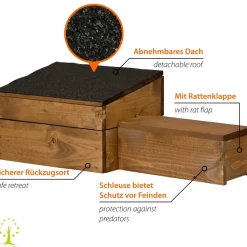 dobar Igelhaus mit schwarzem Bitumendach und Rattenklappe