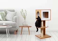 Dobar Katzenmöbel "Susy" mit Kratzsäule und Spielball, Katzenhöhle mit flauschigem Katzenbett