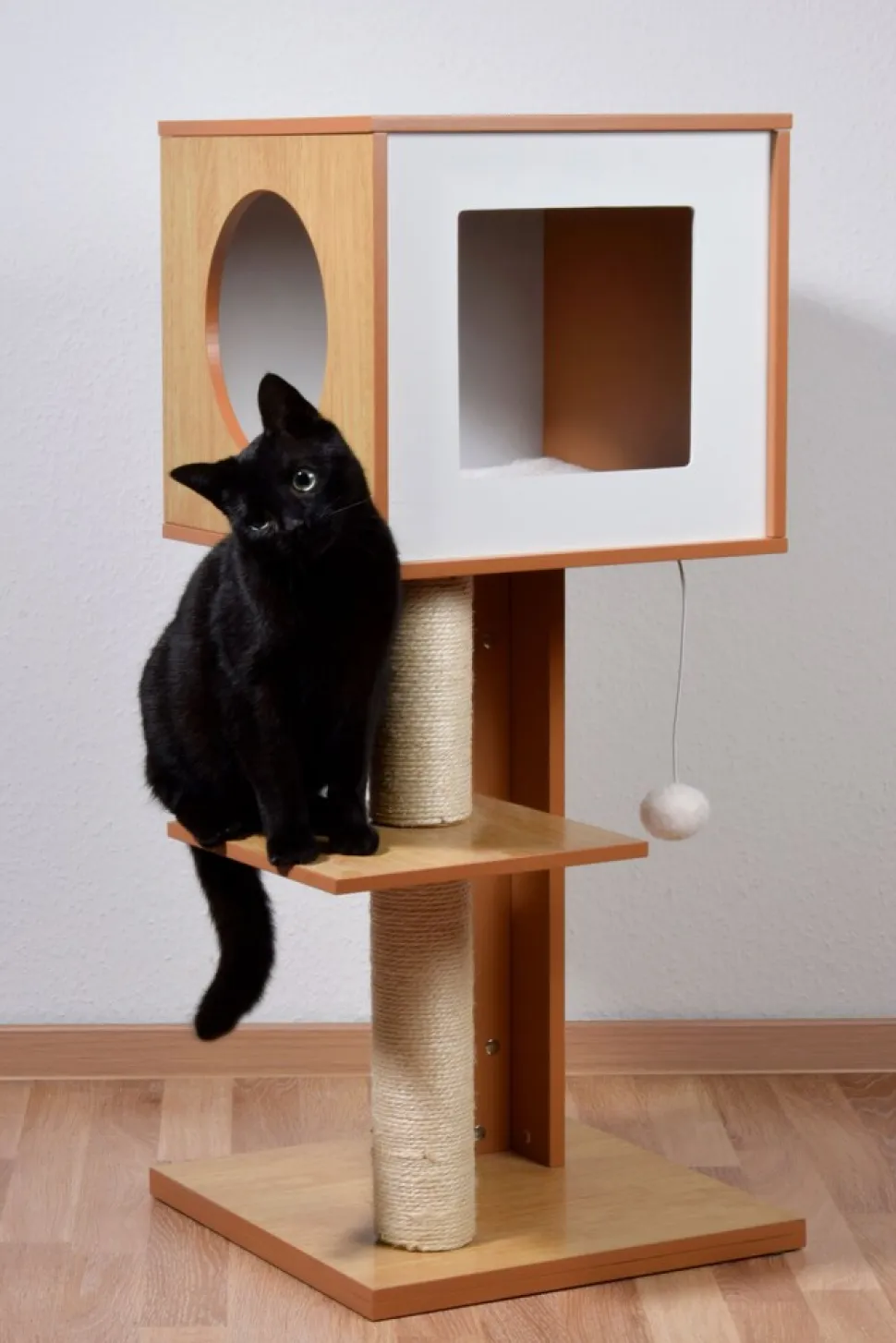 Dobar Katzenmöbel "Susy" mit Kratzsäule und Spielball, Katzenhöhle mit flauschigem Katzenbett