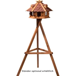 Dobar Rustikales XL-Vogelfutterhaus im Blockhaus-Stil mit rotem Bitumendach, Vogelhaus mit 6 Einfluglöchern