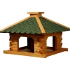 Dobar Rustikales XL-Vogelfutterhaus im Blockhaus-Stil mit grünem Bitumendach, Vogelhaus mit integriertem Futtersilo