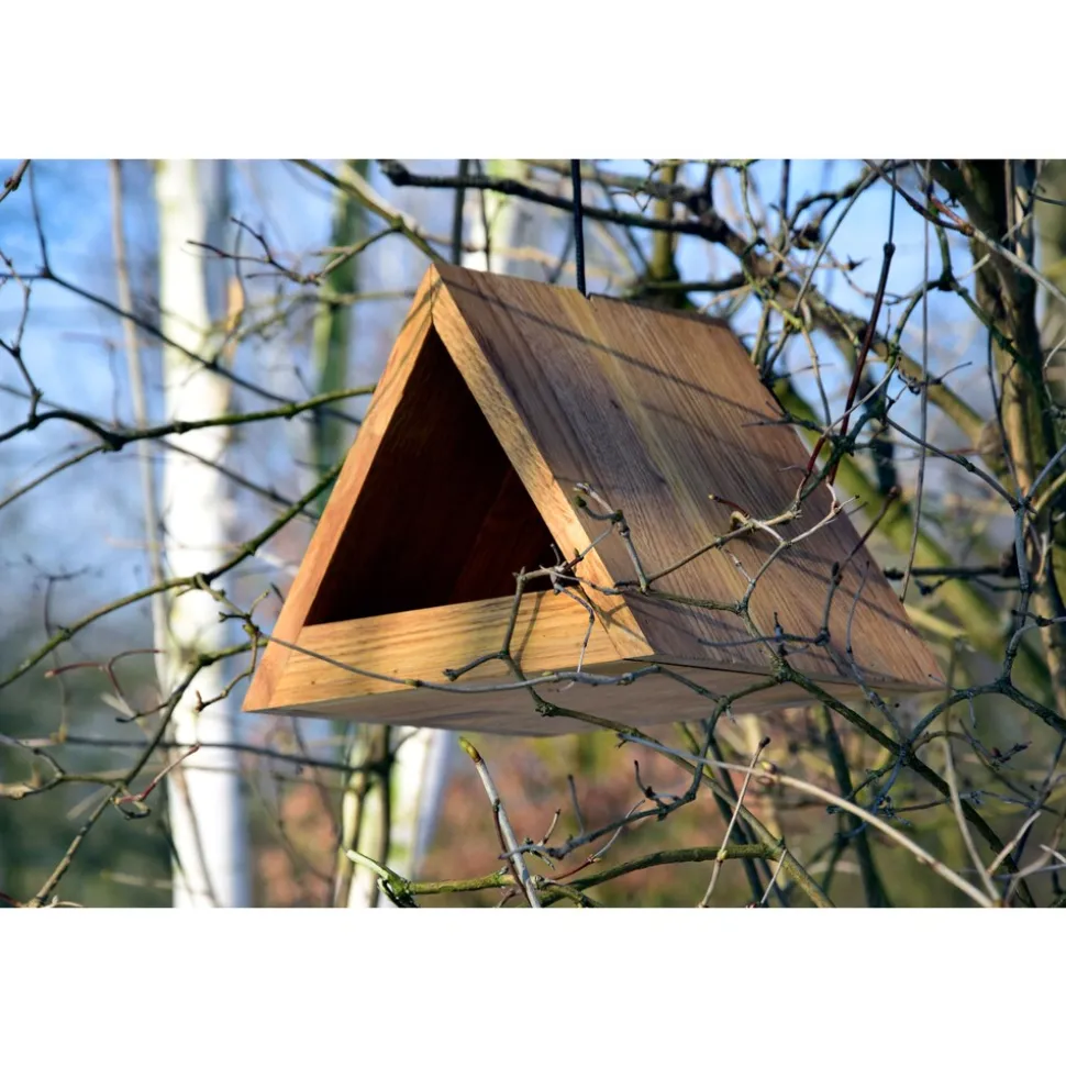 Dreieckiges Futterhaus aus Eiche mit Aufhängung