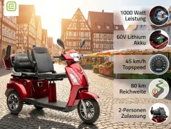 ECONELO E-Seniorenmobil Billy 2.0, Lithium-Akku, 3-Rad, 60V, 1000 Watt, normal Sitz, Rot