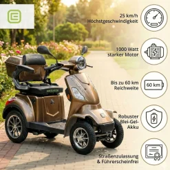 Econelo E-Seniorenmobil Voltrixx, Blei-Akku, 4-Rad, 1000 Watt, Braun